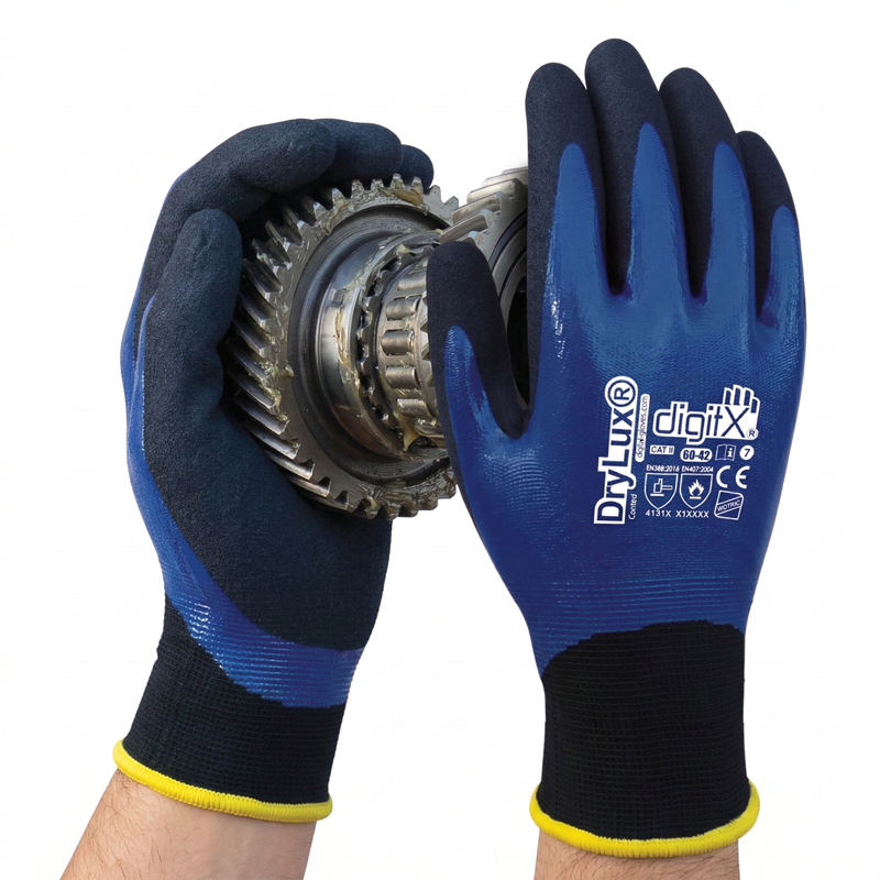 DRYLUX, Blue Granulated Double Layer Nitrile Glove Waterproof - Image 3