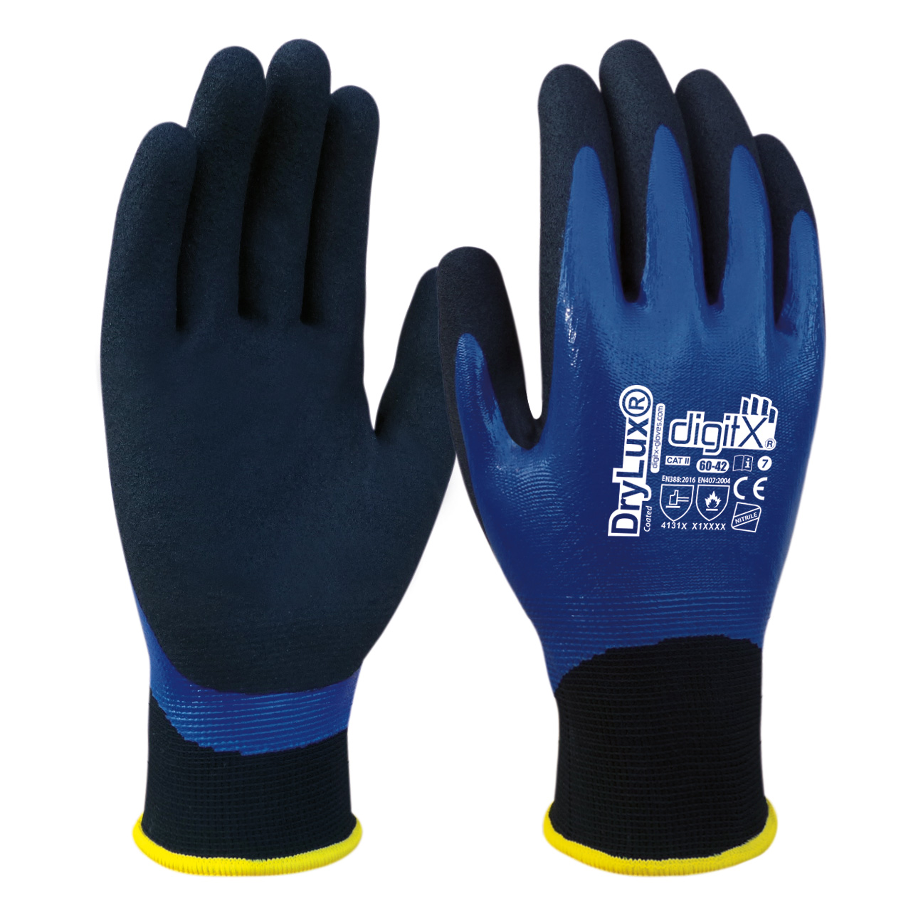 DRYLUX, Blue Granulated Double Layer Nitrile Glove Waterproof