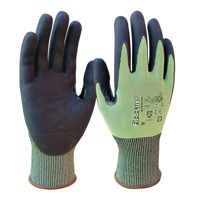 glove made with recycled polyester and nitrile palm reinforcement